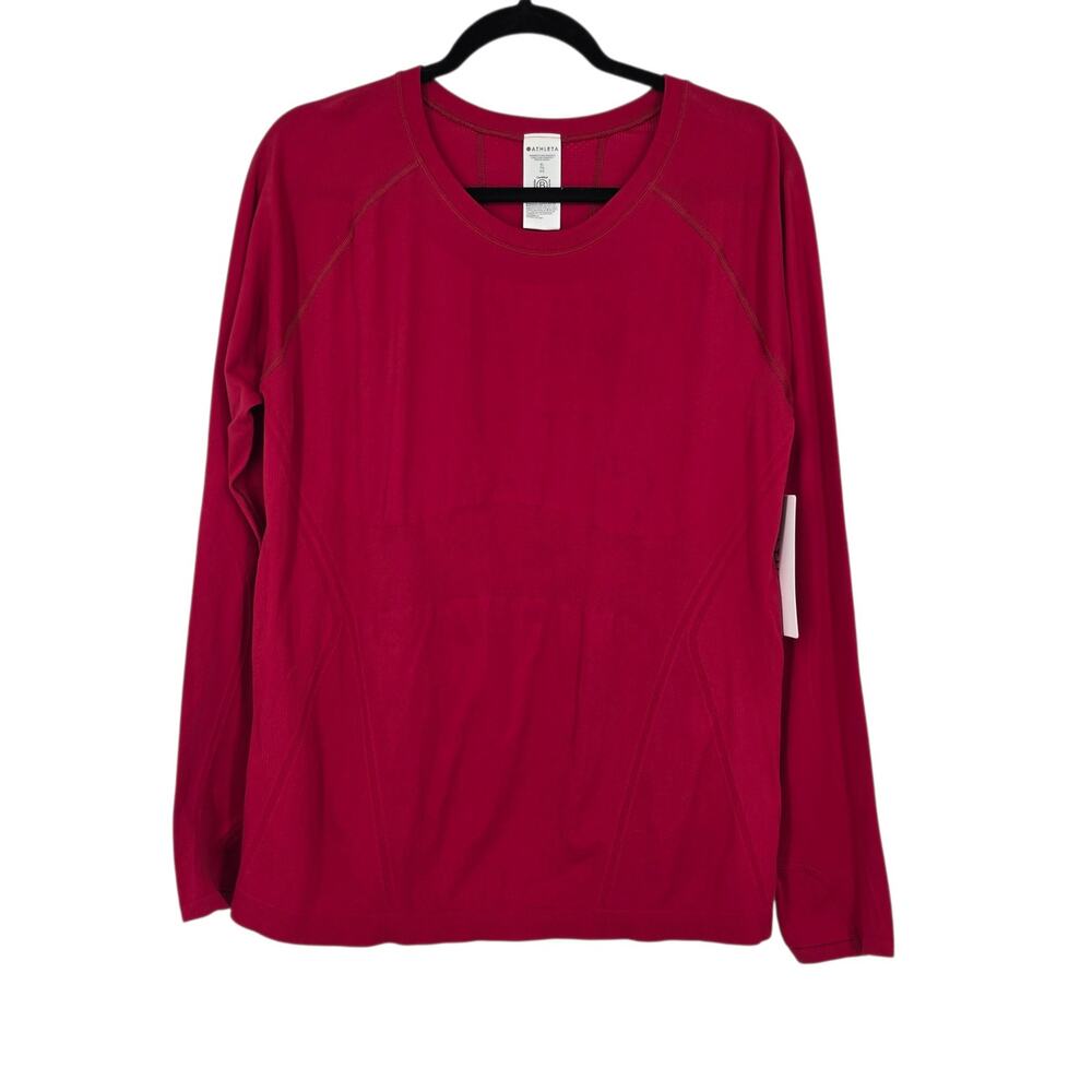 NWT Athleta Red Momentum Seamless Crewneck Long Sleeve UPF 40+ Workout Top Sz XL